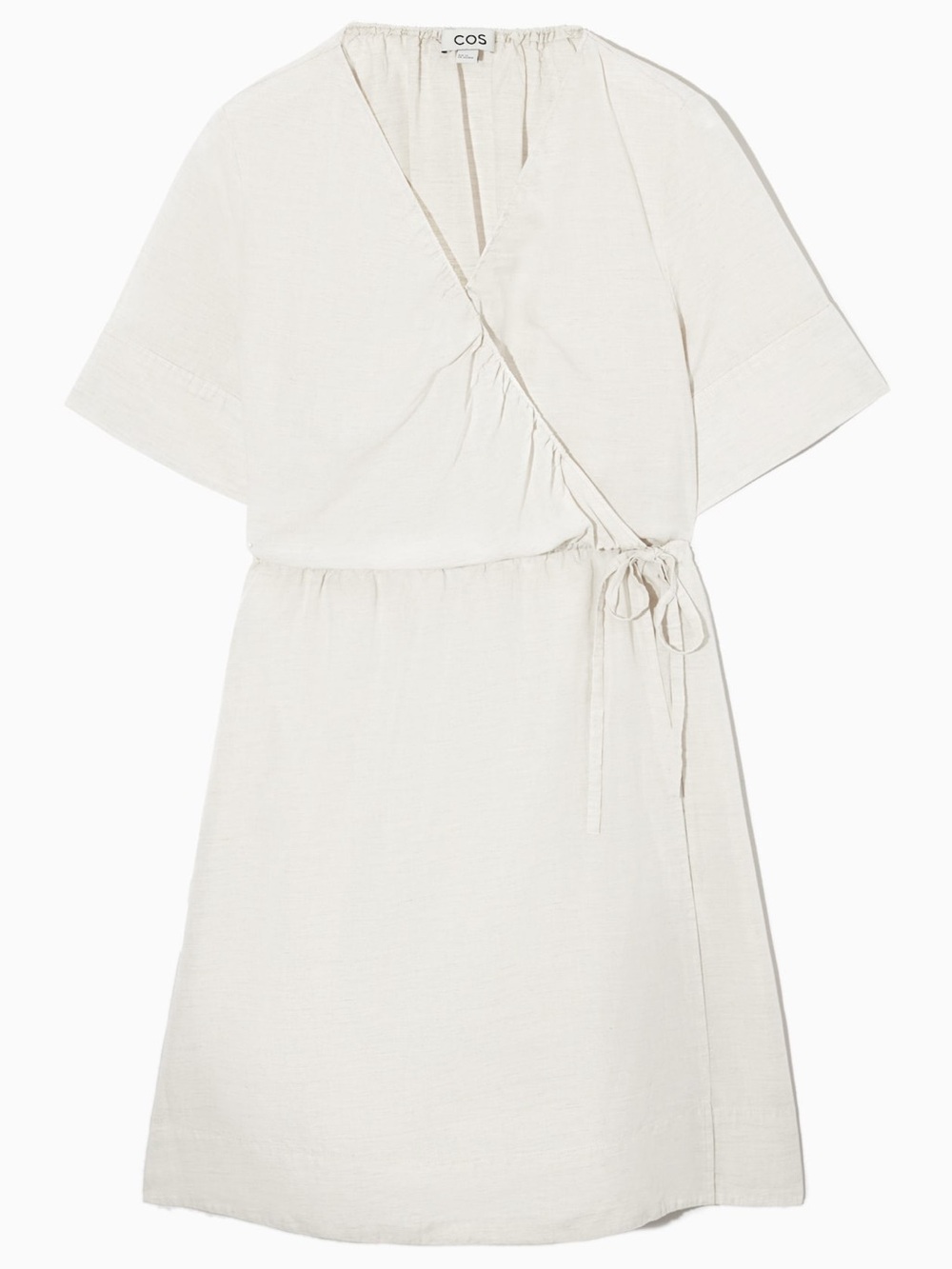 COS Beige Mini Wrap Short-Sleeve Dress